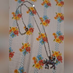 Source Unknown Silver Unicorn Pendant Necklace with Multicolored Crystals
